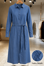 Denim Long Shirt Dress Detailed View Pakistan - MannMoji