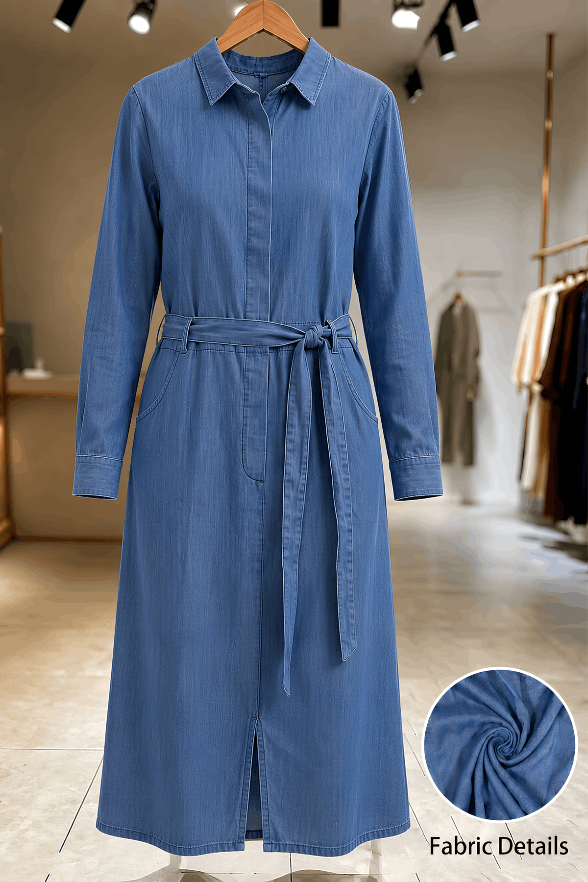 Denim Long Shirt Dress Detailed View Pakistan - MannMoji