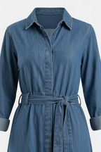 Denim Long Shirt Dress front view — women's fashion Pakistan | MannMoji