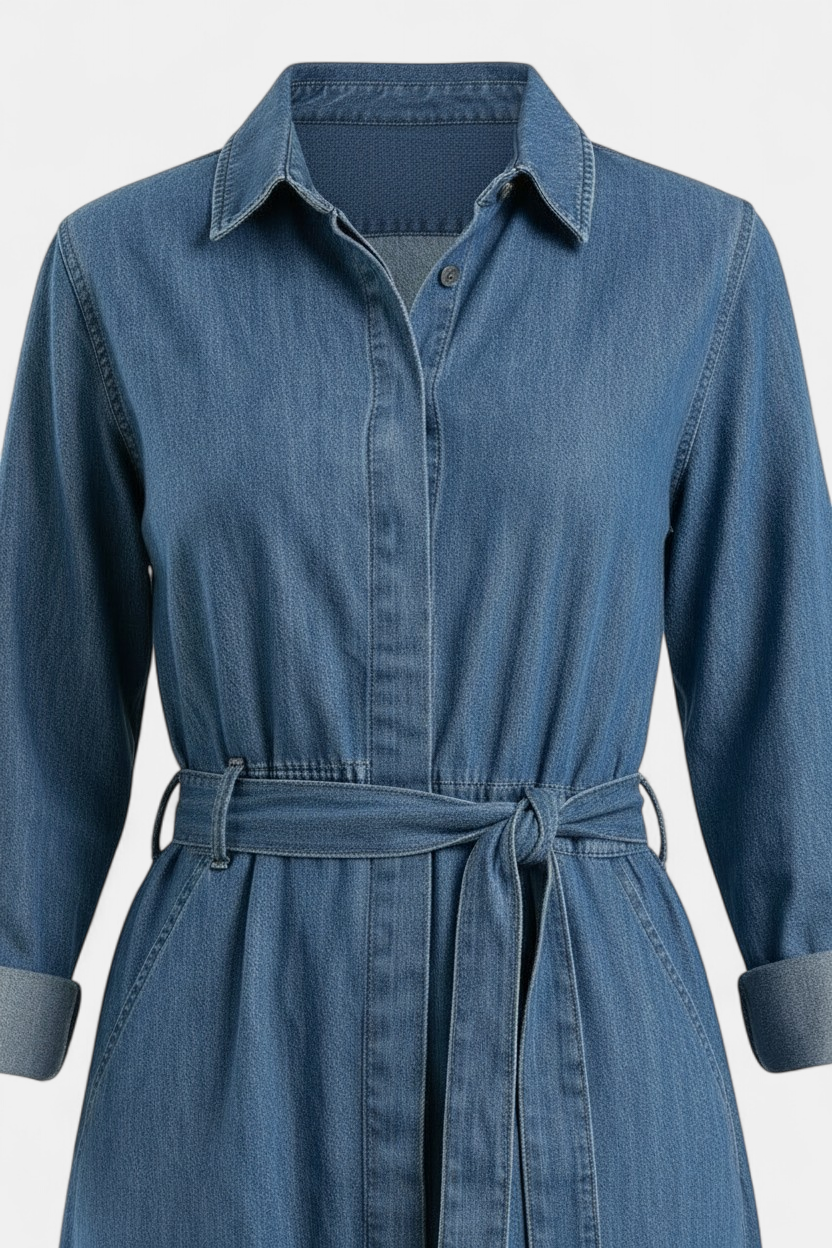 Denim Long Shirt Dress front view — women's fashion Pakistan | MannMoji
