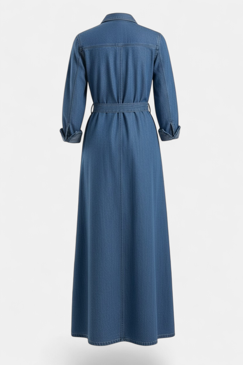 Denim Long Shirt Dress detail shot — quality fabric Pakistan | MannMoji