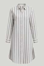 Grey & White Striped Irish Linen Long Shirt close-up detail shot | MannMoji Pakistan