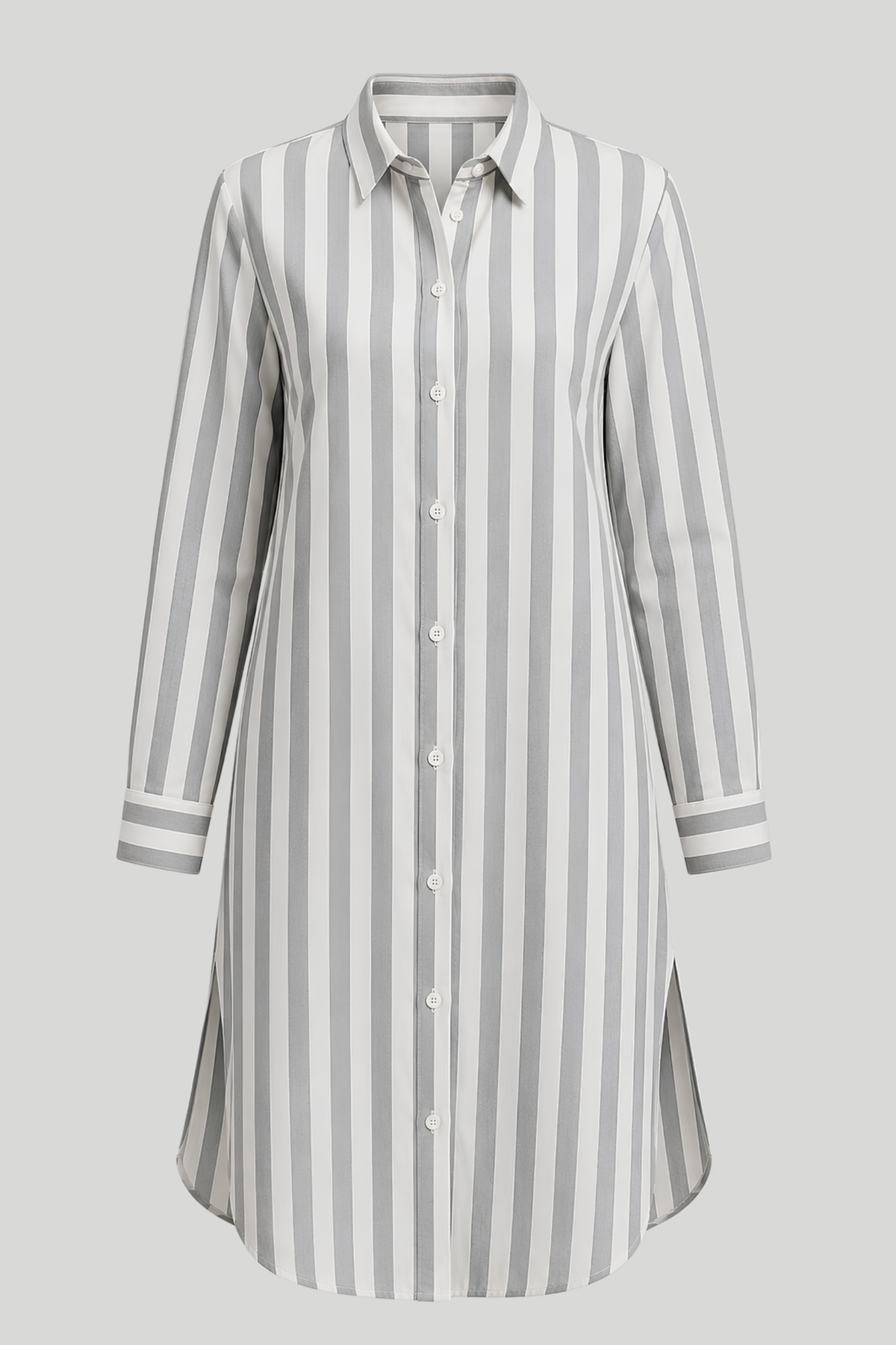 Grey & White Striped Irish Linen Long Shirt close-up detail shot | MannMoji Pakistan