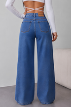 High rise wide-leg denim Pants Back view for women in Pakistan - MannMoji