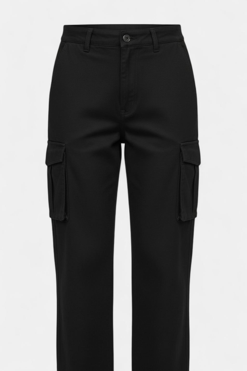 Jet Black Cargo Pants Close up shot — quality fabric Pakistan | MannMoji