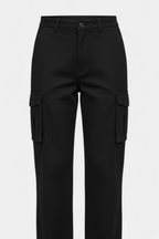 Jet Black Cargo Pants Close up shot — quality fabric Pakistan | MannMoji