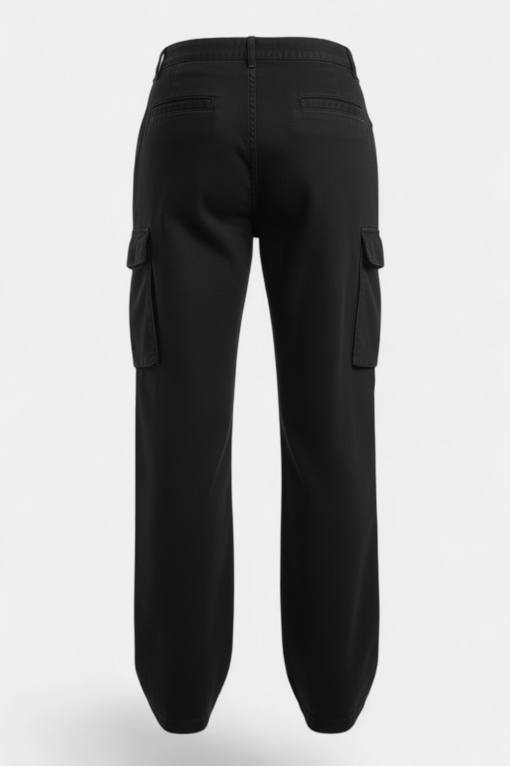 Jet Black Cargo Pants detail shot Back — quality fabric Pakistan | MannMoji