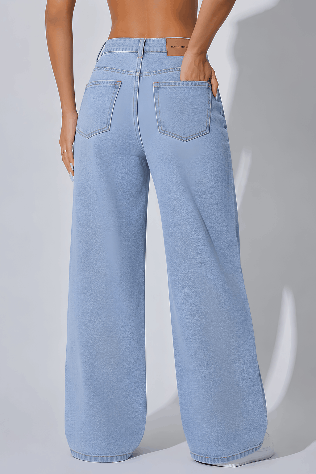 Light Blue Wide leg Denim Pants Back view - Mannmoji