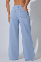 Light Blue Wide leg Denim Pants Back view - Mannmoji