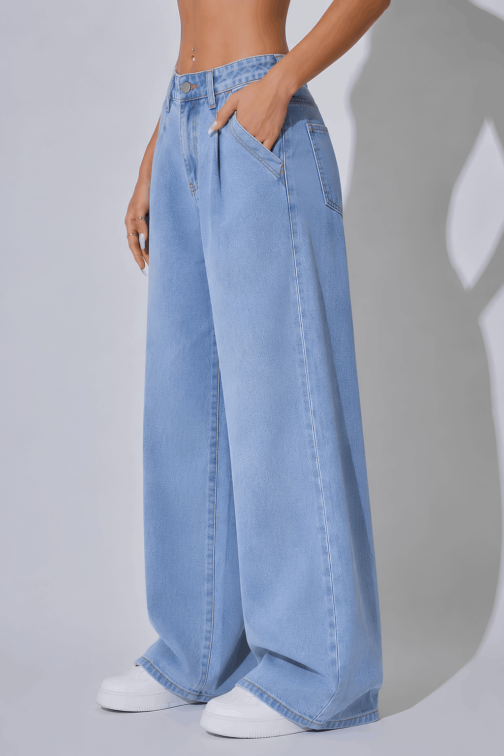 Light Blue Wide leg Denim Pants Side view - Mannmoji