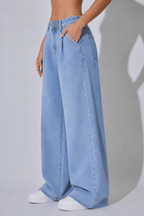 Light Blue Wide leg Denim Pants Side view - Mannmoji