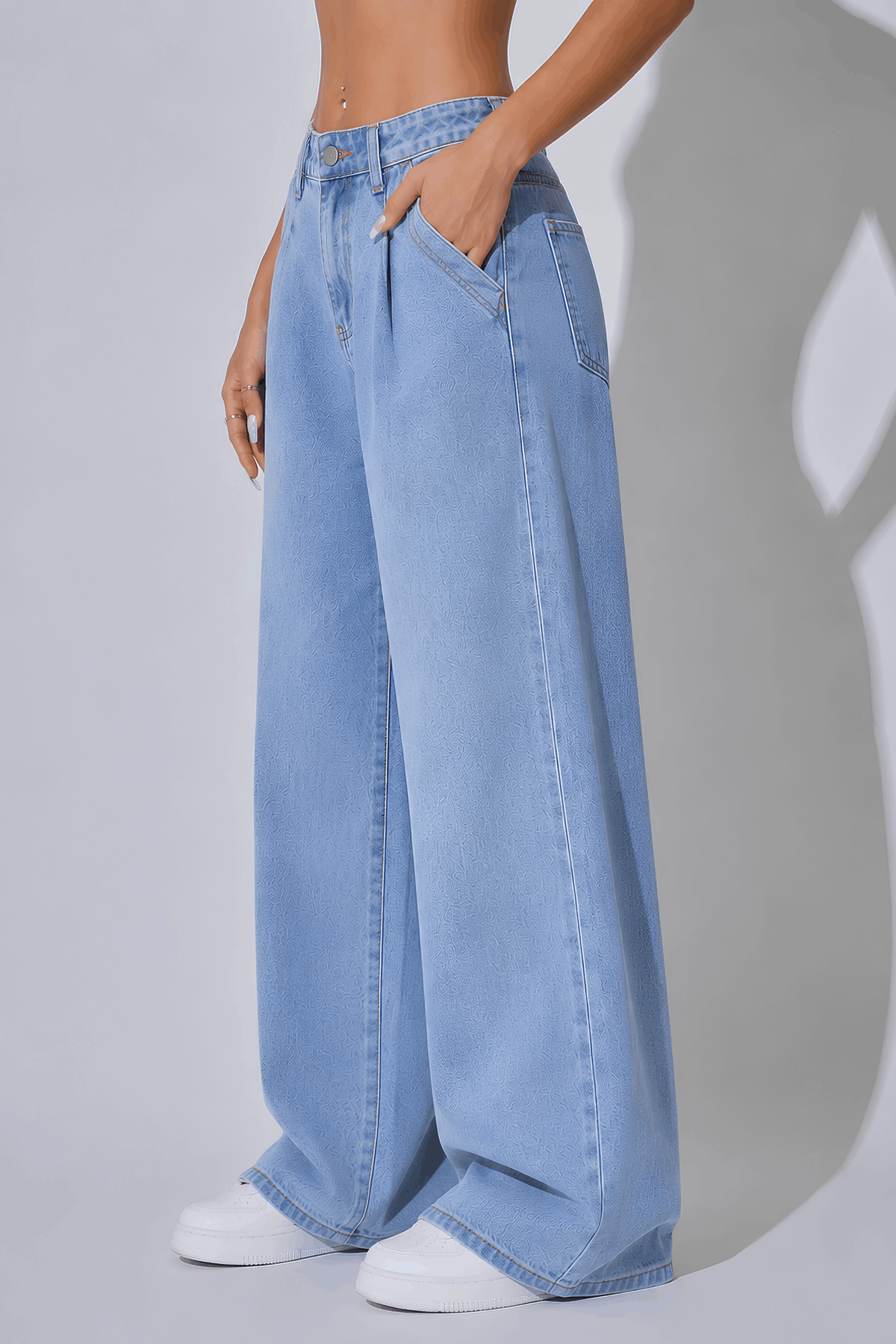 Light Blue Wide leg Denim Pants Side view - Mannmoji