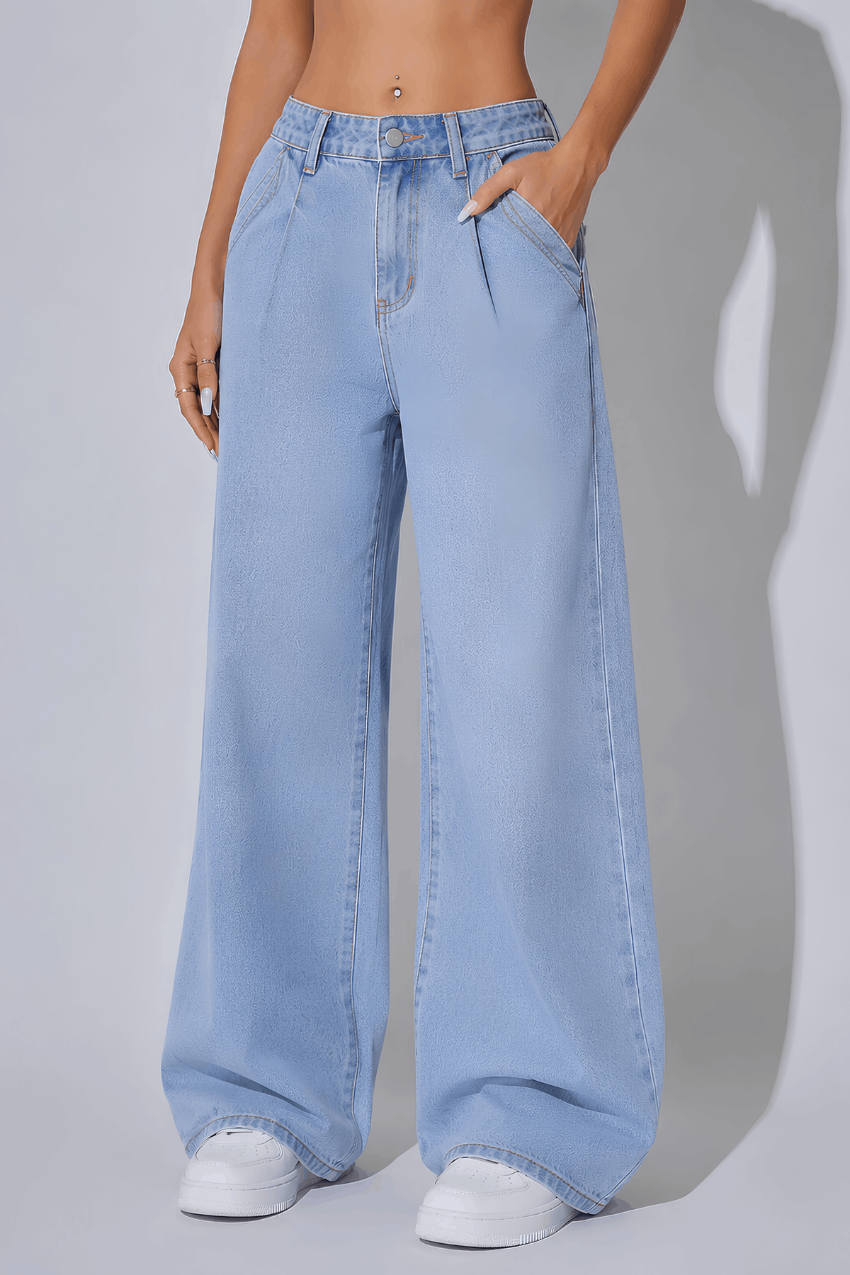 Light Blue Wide leg Denim Pants front view - Mannmoji