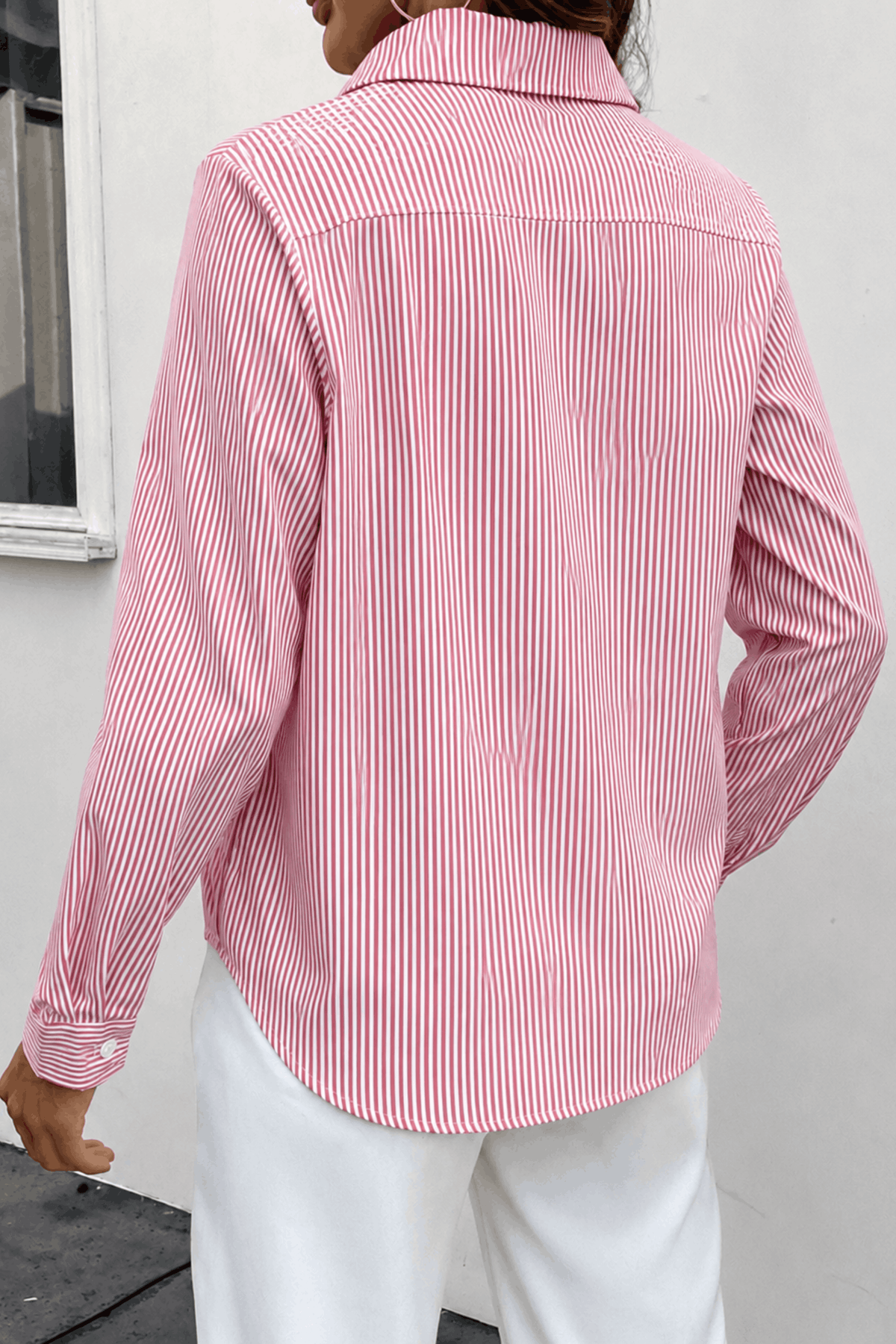 Red & White Striped Cotton Shirt  back view - MannMoji Pakistan 