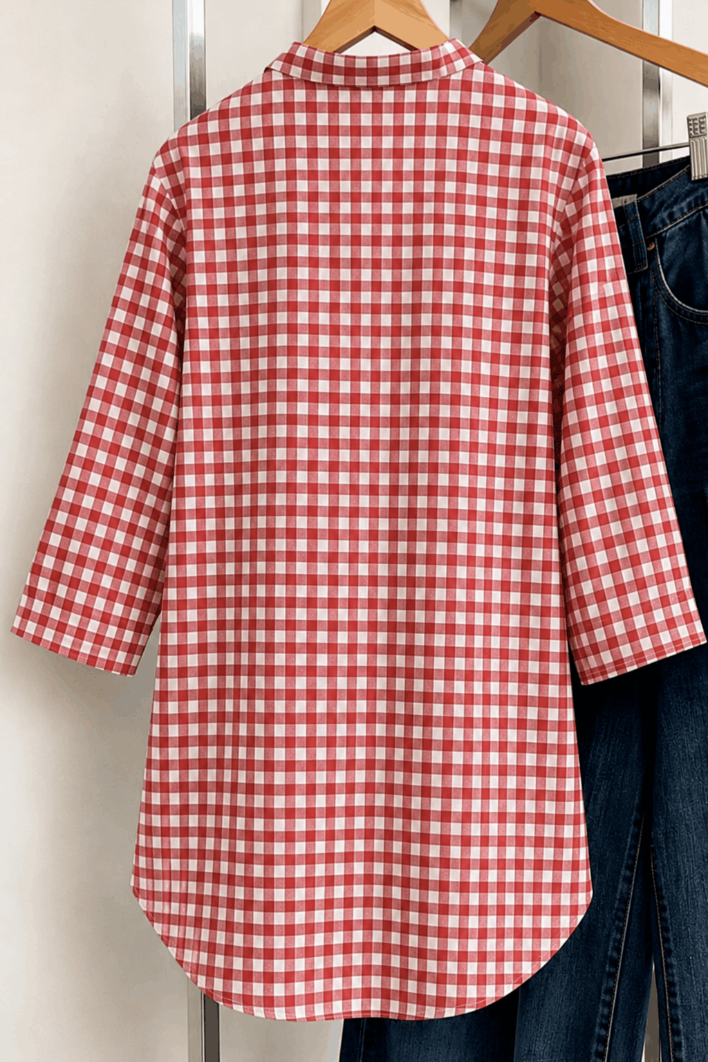 Red gingham Back view shirt for women in Pakistan