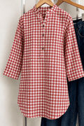 Red gingham front view shirt for women in Pakistan — MannMoji