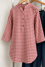 Red gingham front view shirt for women in Pakistan — MannMoji