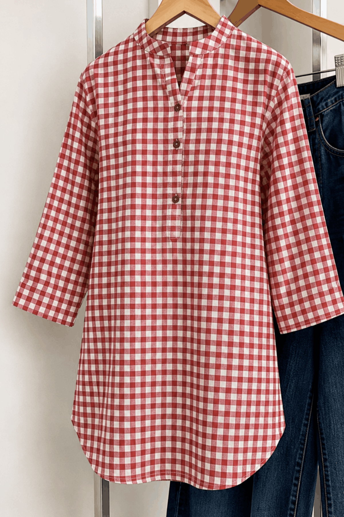 Red gingham front view shirt for women in Pakistan — MannMoji