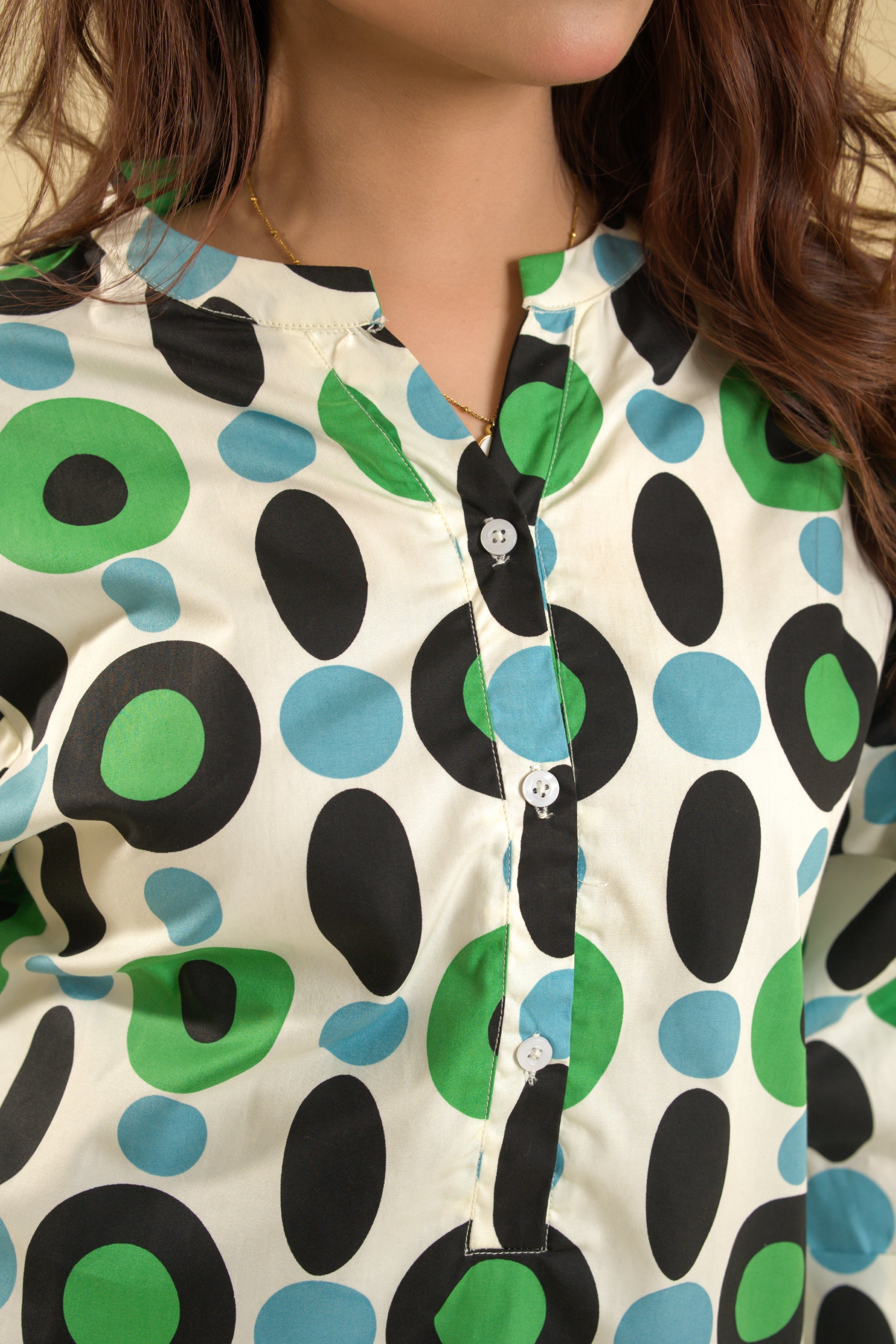 Printed Cotton Tunic Shirt – Bold Circles, Effortless Confidence