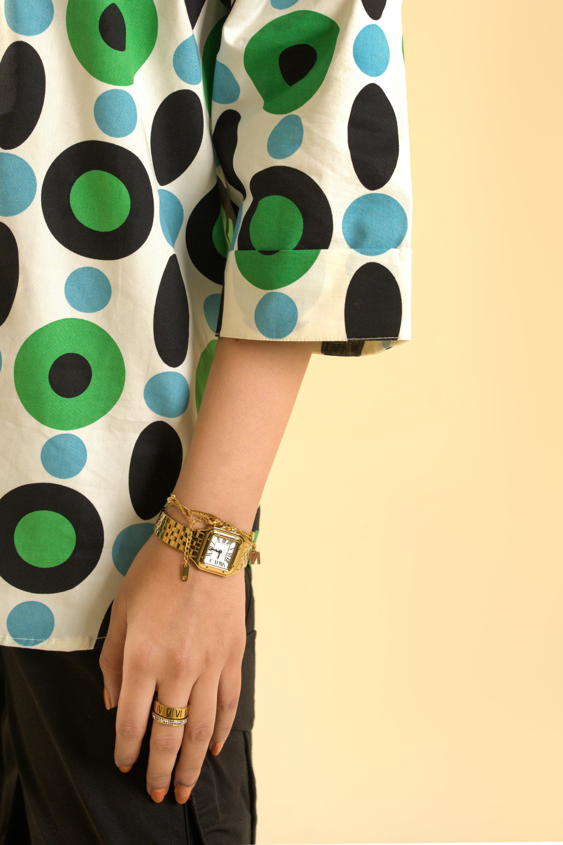 Printed Cotton Tunic Shirt – Bold Circles, Effortless Confidence