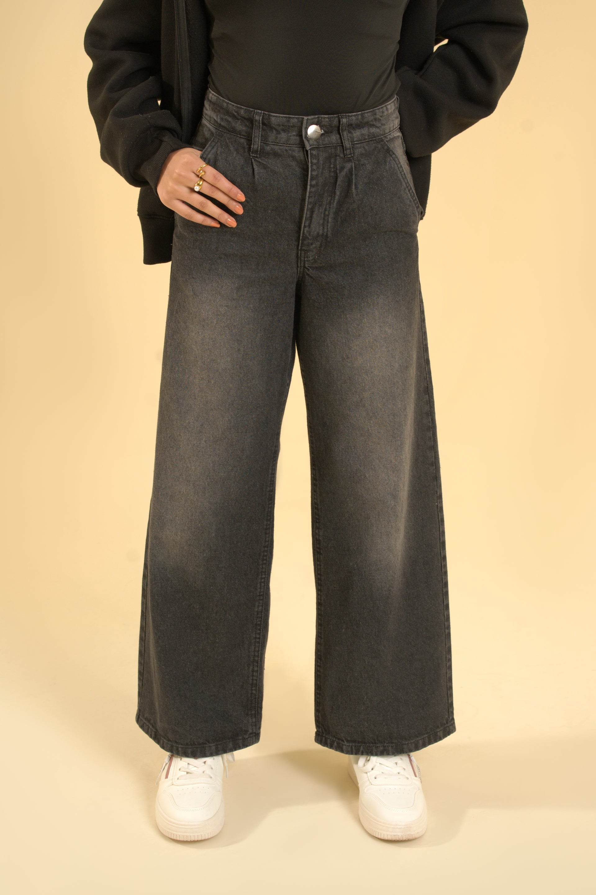 Charcoal Loose-Fit Denim Pants – Relaxed Structure, Modern Attitude