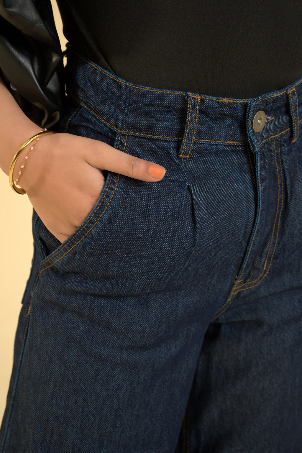 Dark Blue Wide-Leg Denim Pants – Power Fit, Everyday Edge