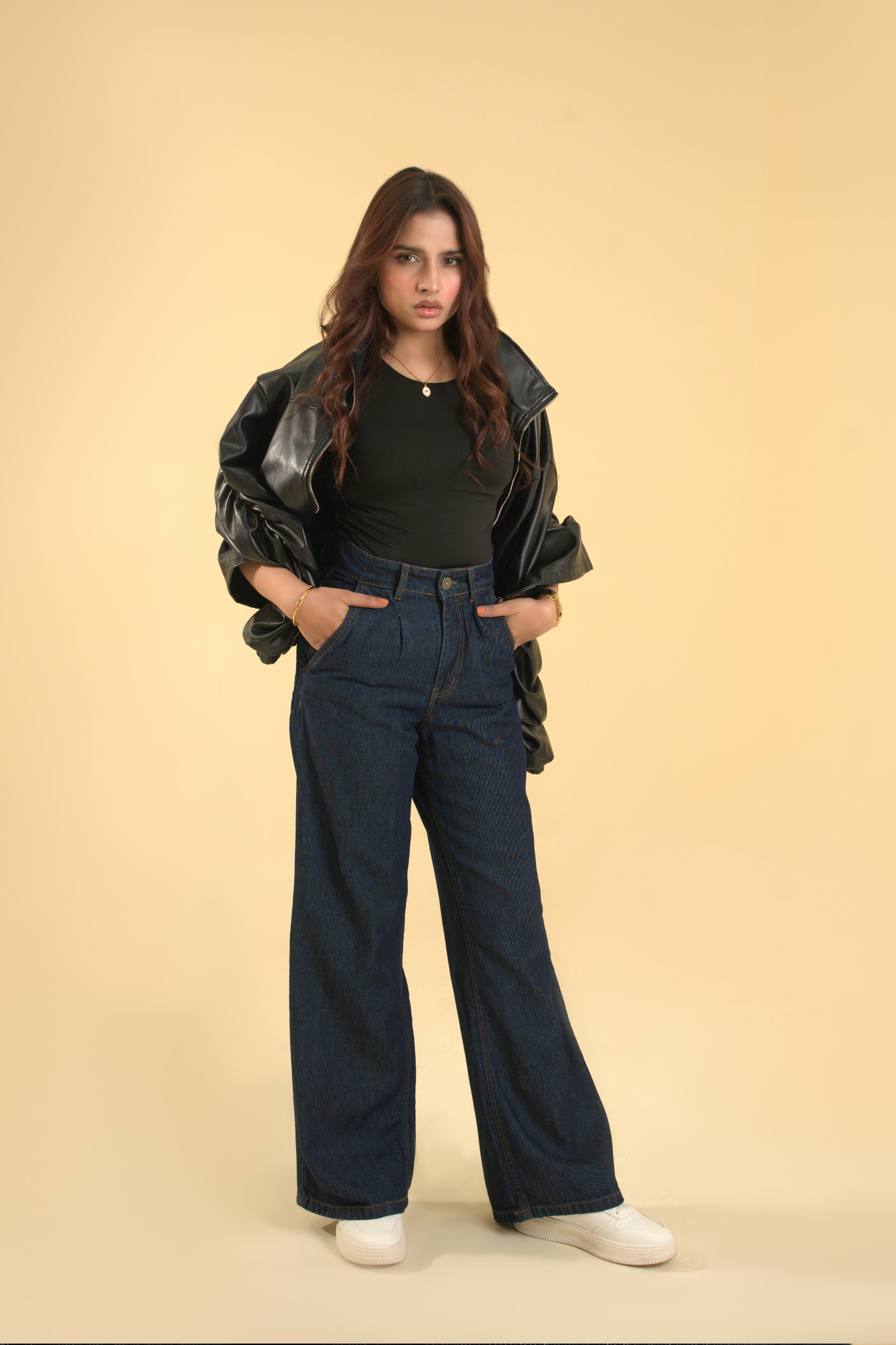 Dark Blue Wide-Leg Denim Pants – Power Fit, Everyday Edge