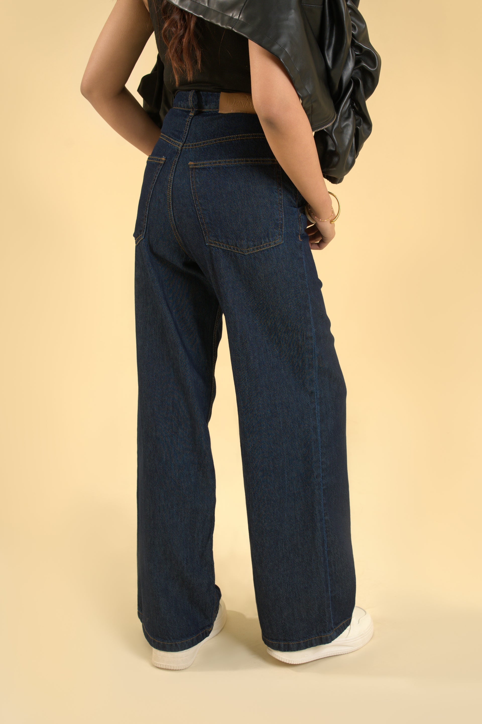 Dark Blue Wide-Leg Denim Pants – Power Fit, Everyday Edge