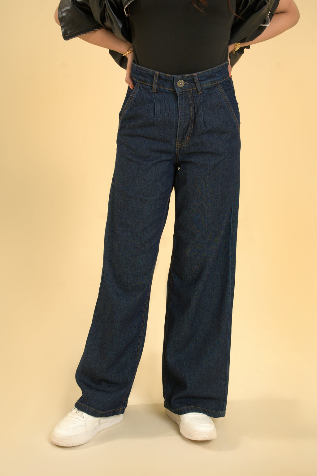Dark Blue Wide-Leg Denim Pants – Power Fit, Everyday Edge