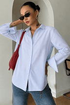 White and blue striped pure cotton shirt Pakistan - Model Shoot Front View 2 MannMoji