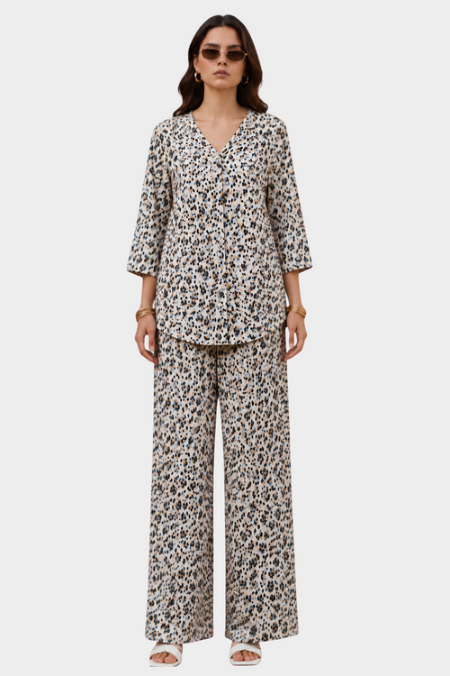 Abstract Dot Irish Linen Co-ord Set for women in Pakistan - front view | MannMoji