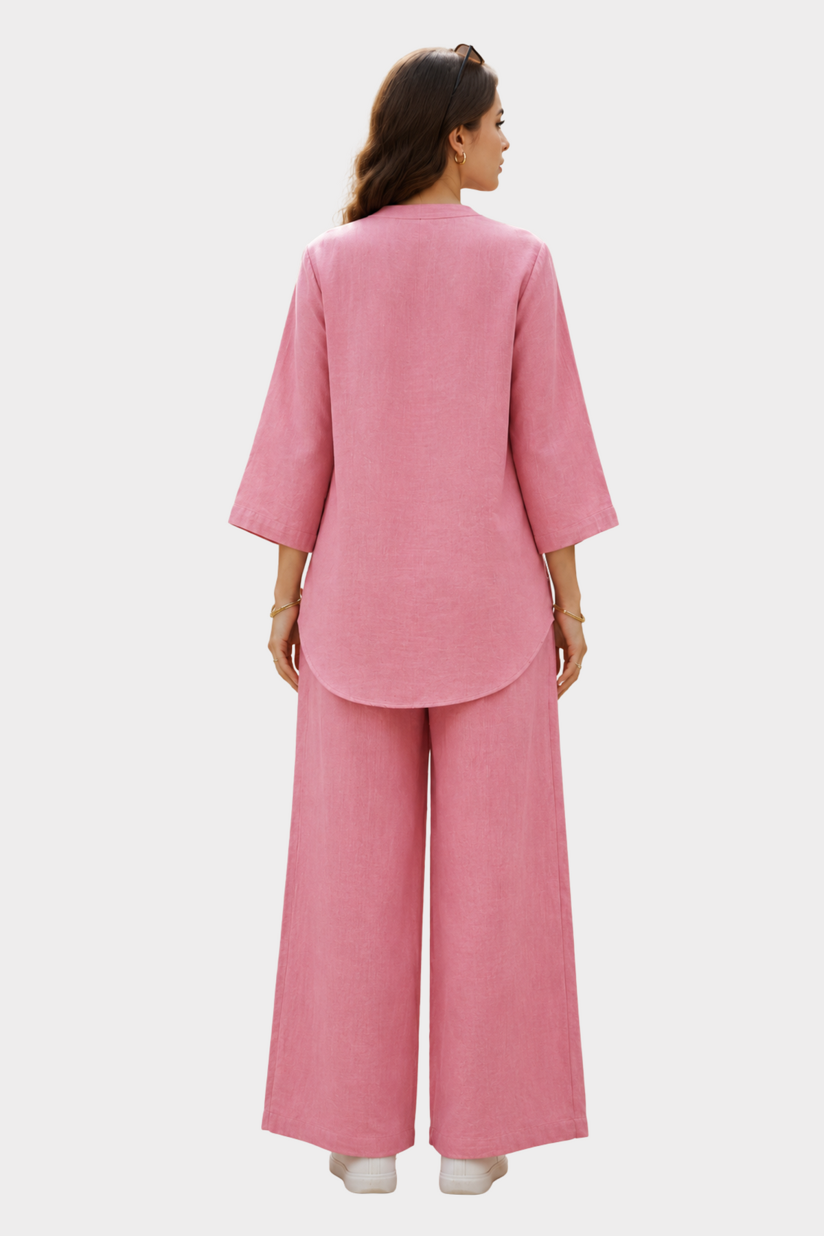 Blush Bloom Cotton Linen Co-ord Set for women in Pakistan - back view | MannMoji