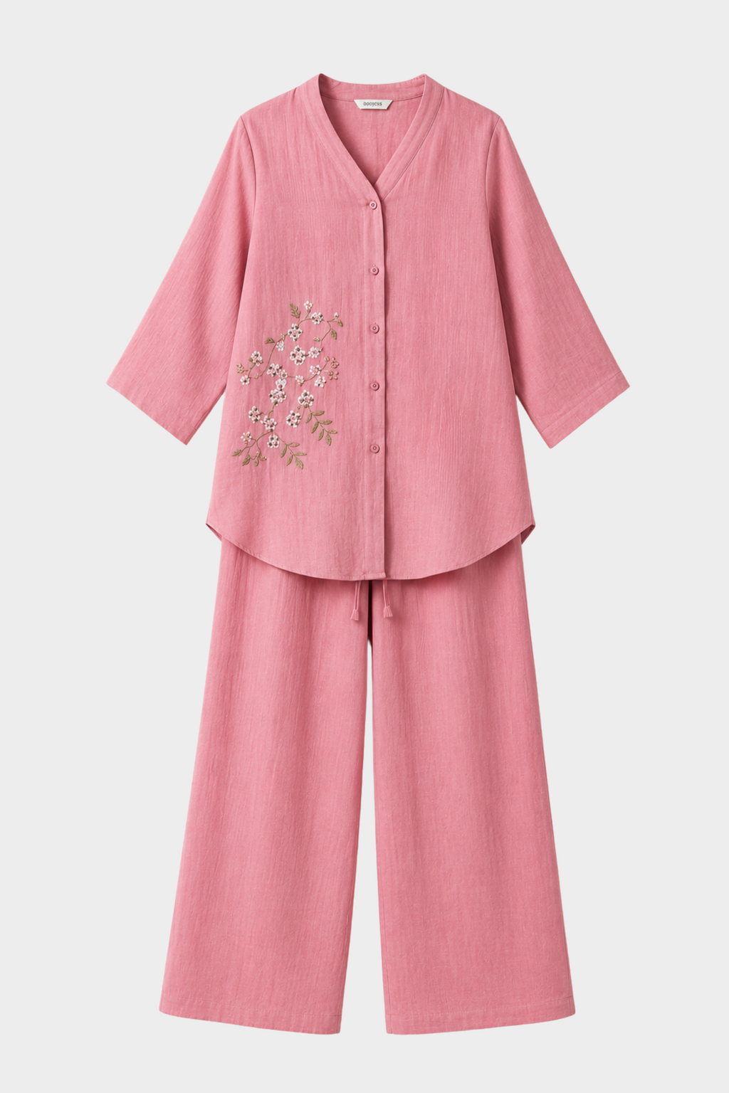 Blush Bloom Cotton Linen Co-ord Set for women in Pakistan - close-up | MannMoji