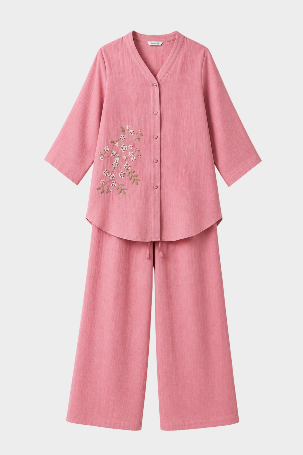 Blush Bloom Cotton Linen Co-ord Set for women in Pakistan - close-up | MannMoji