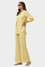 Butter Yellow Cotton Linen Co-ord Set for women in Pakistan - side view | MannMoji