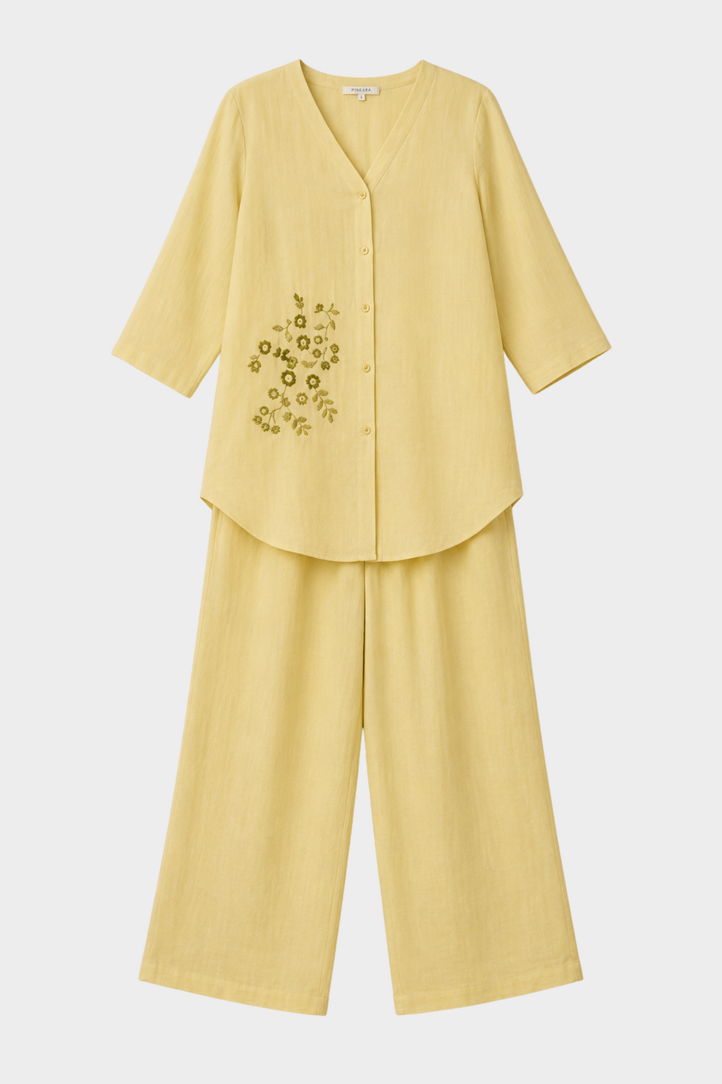 Butter Yellow Cotton Linen Co-ord Set for women in Pakistan - close-up detail | MannMoji