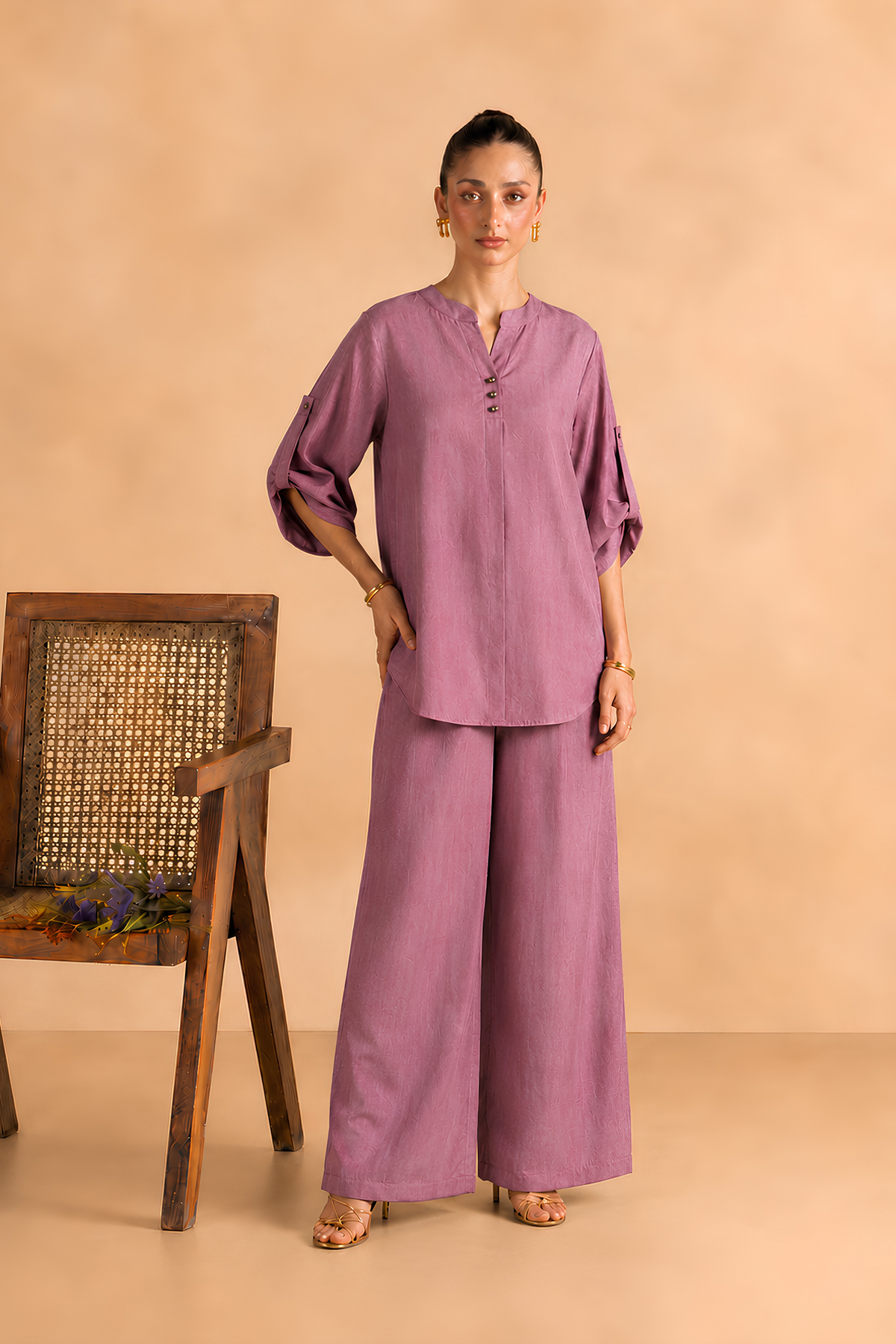 Dusty Rose Cotton-Viscose Co-ord Set for women in Pakistan - front view | MannMoji