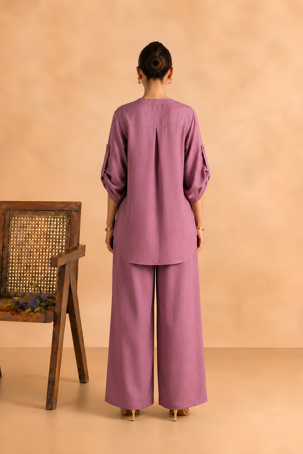 Dusty Rose Cotton-Viscose Co-ord Set for women in Pakistan - back view | MannMoji