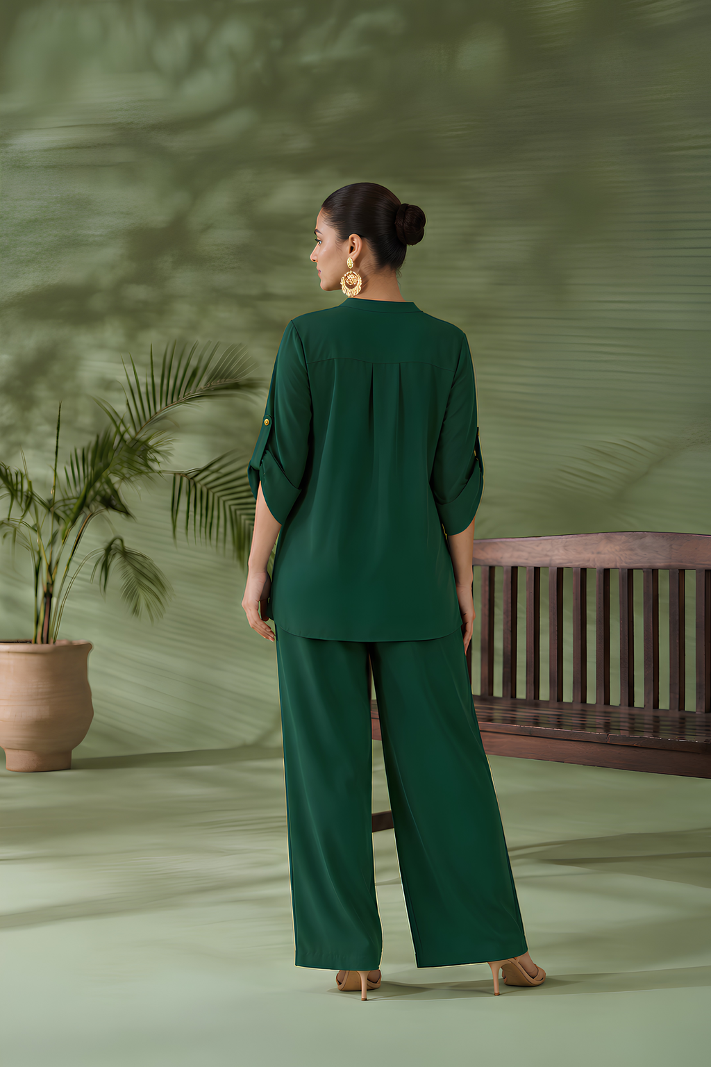 Forest Green Cotton-Viscose Co-Ord Set for women in Pakistan - Back view | MannMoji