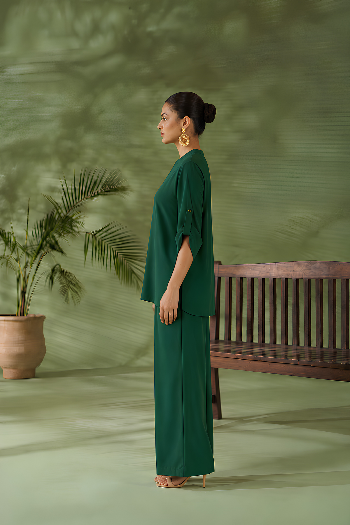 Forest Green Cotton-Viscose Co-Ord Set for women in Pakistan - Side view | MannMoji