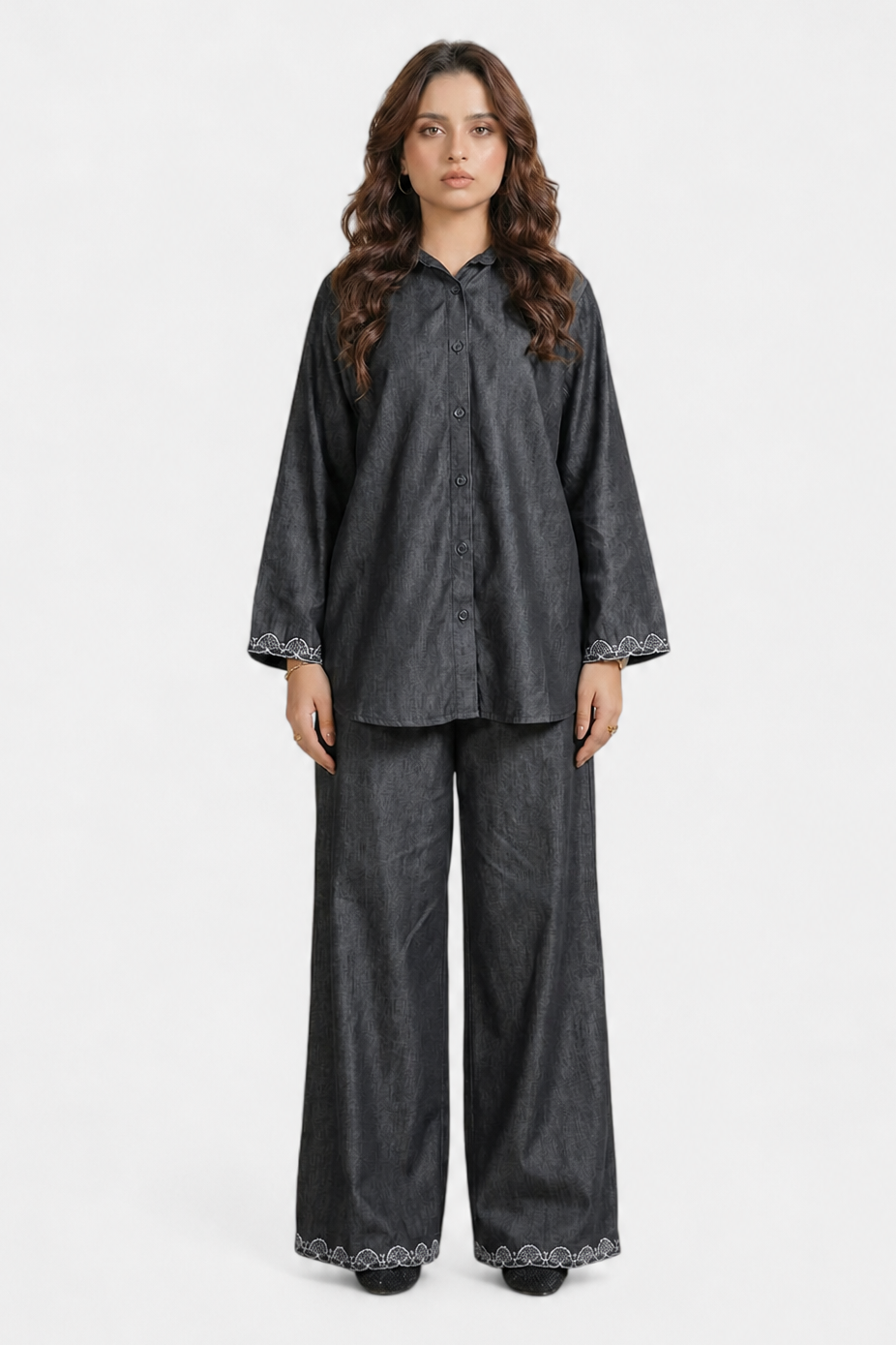 Denim Co-Ord Set for women in Pakistan - front view | MannMoji