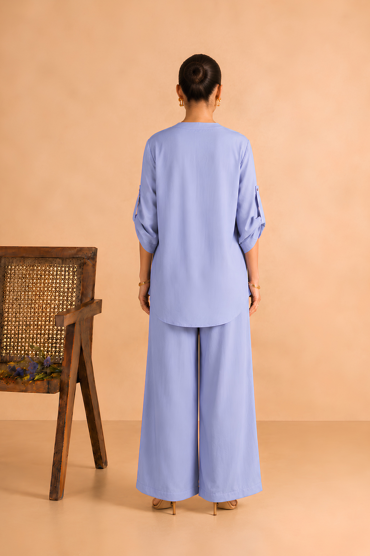 Powder Blue Cotton-Viscose Co-Ord Set for women in Pakistan - back view | MannMoji