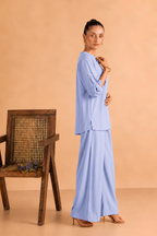 Powder Blue Cotton-Viscose Co-Ord Set for women in Pakistan - side view | MannMoji
