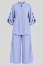 Powder Blue Cotton-Viscose Co-Ord Set for women in Pakistan - close-up detail | MannMoji