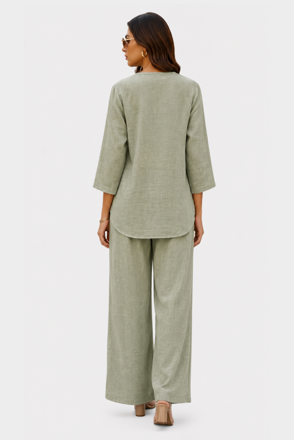 Sage Bloom Irish Linen Co-ord Set for women in Pakistan - back view | MannMoji
