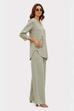 Sage Bloom Irish Linen Co-ord Set for women in Pakistan - side view | MannMoji