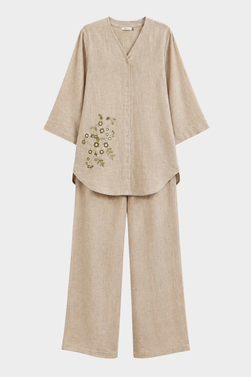 Sandstone Bloom Irish Linen Co-ord Set for women in Pakistan - close-up detail | MannMoji