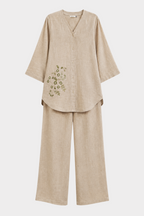 Sandstone Bloom Irish Linen Co-ord Set for women in Pakistan - close-up detail | MannMoji