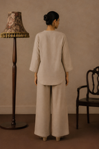Sandstone Bloom Irish Linen Co-ord Set for women in Pakistan - back view | MannMoji