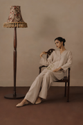 Sandstone Bloom Irish Linen Co-ord Set for women in Pakistan - front sitting view | MannMoji